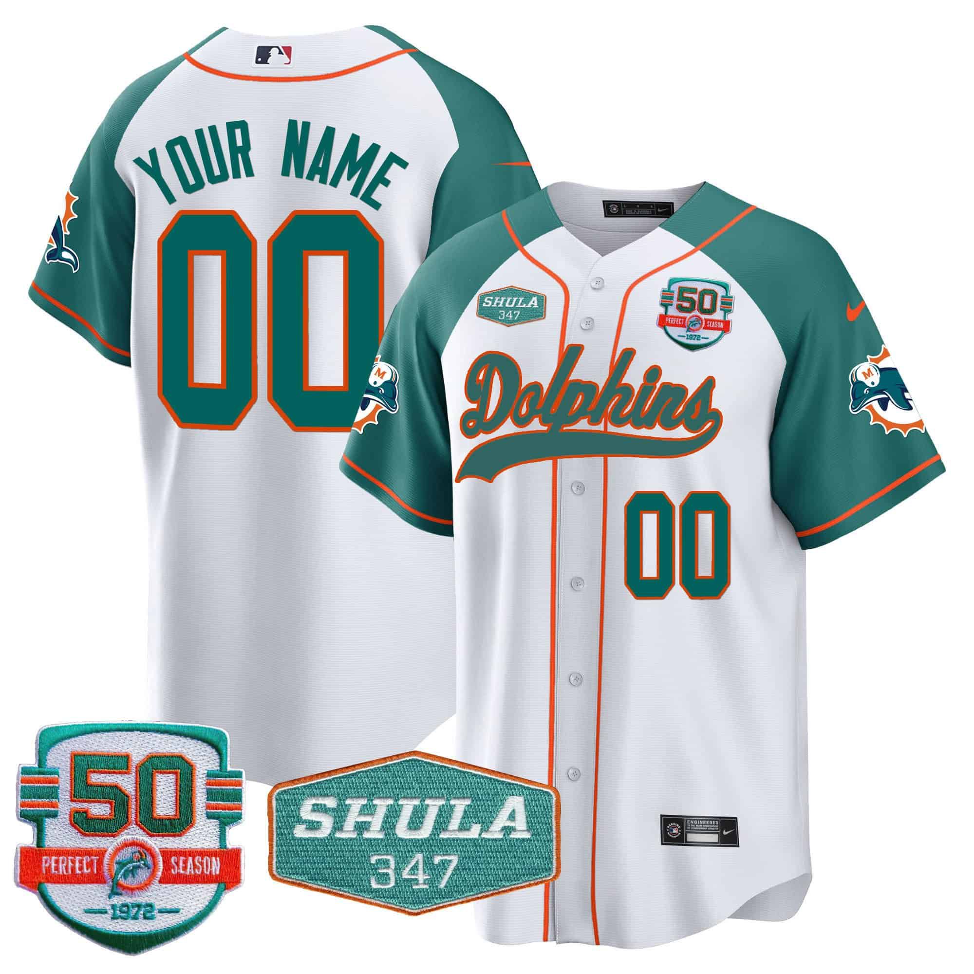 Men Miami Dolphins White 2024 Nike 50th Don Shula Memorial Patch Baseball Custom NFL Jersey style 1